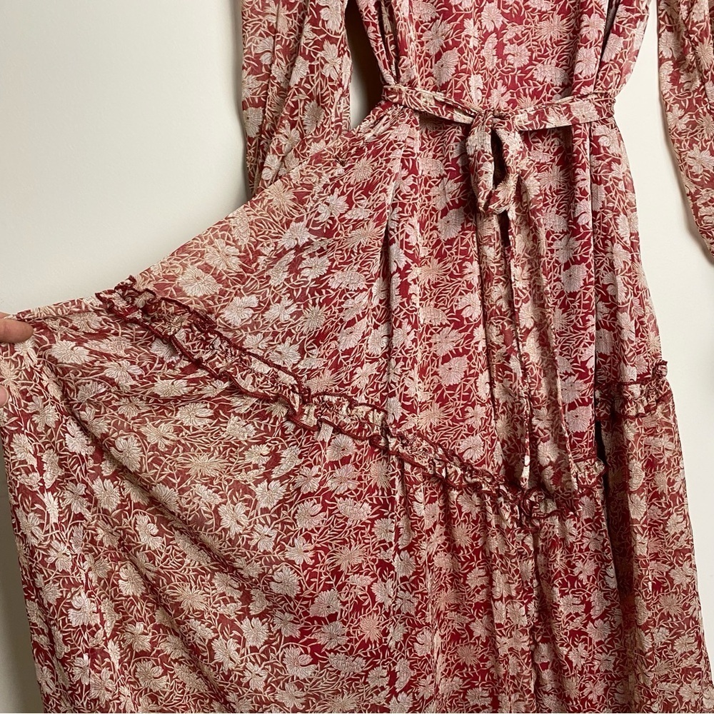 Saints + Secrets High Neck Chiffon Ruffle Dress.Tie Waist Size M - Picture 4 of 16